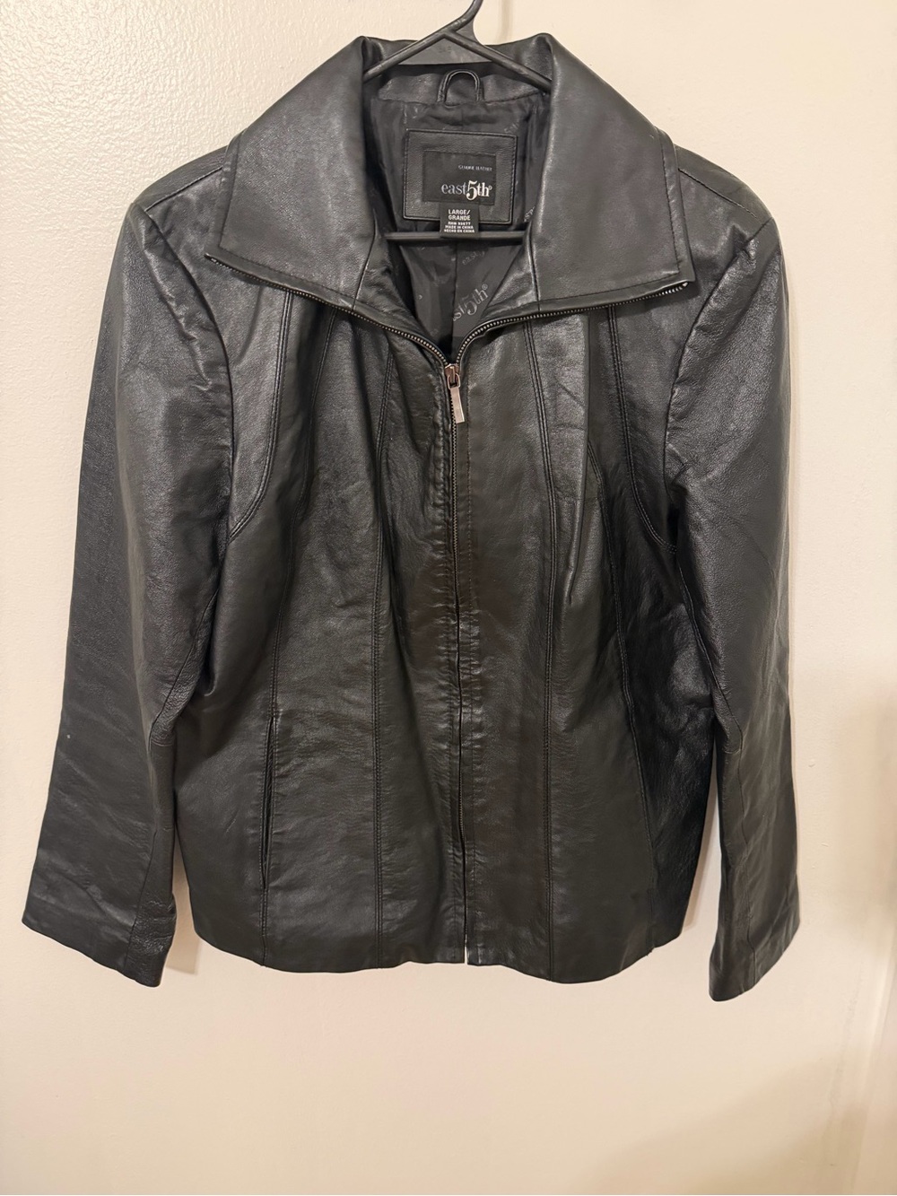 East 5th Women's Black Leather Zip Front Jacket